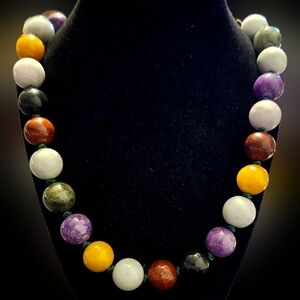 Vintage Paj Joy Jade 925 Large Multicolored Beaded Necklace